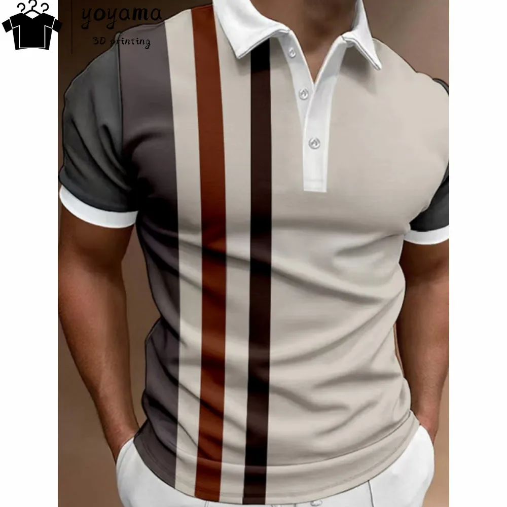 Fashion Polo Shirt For Men 3d Stripe T-Shirt Tops Summer Short Sleeve High Quality Polo Shirts Black Tees Casual men's Clothes