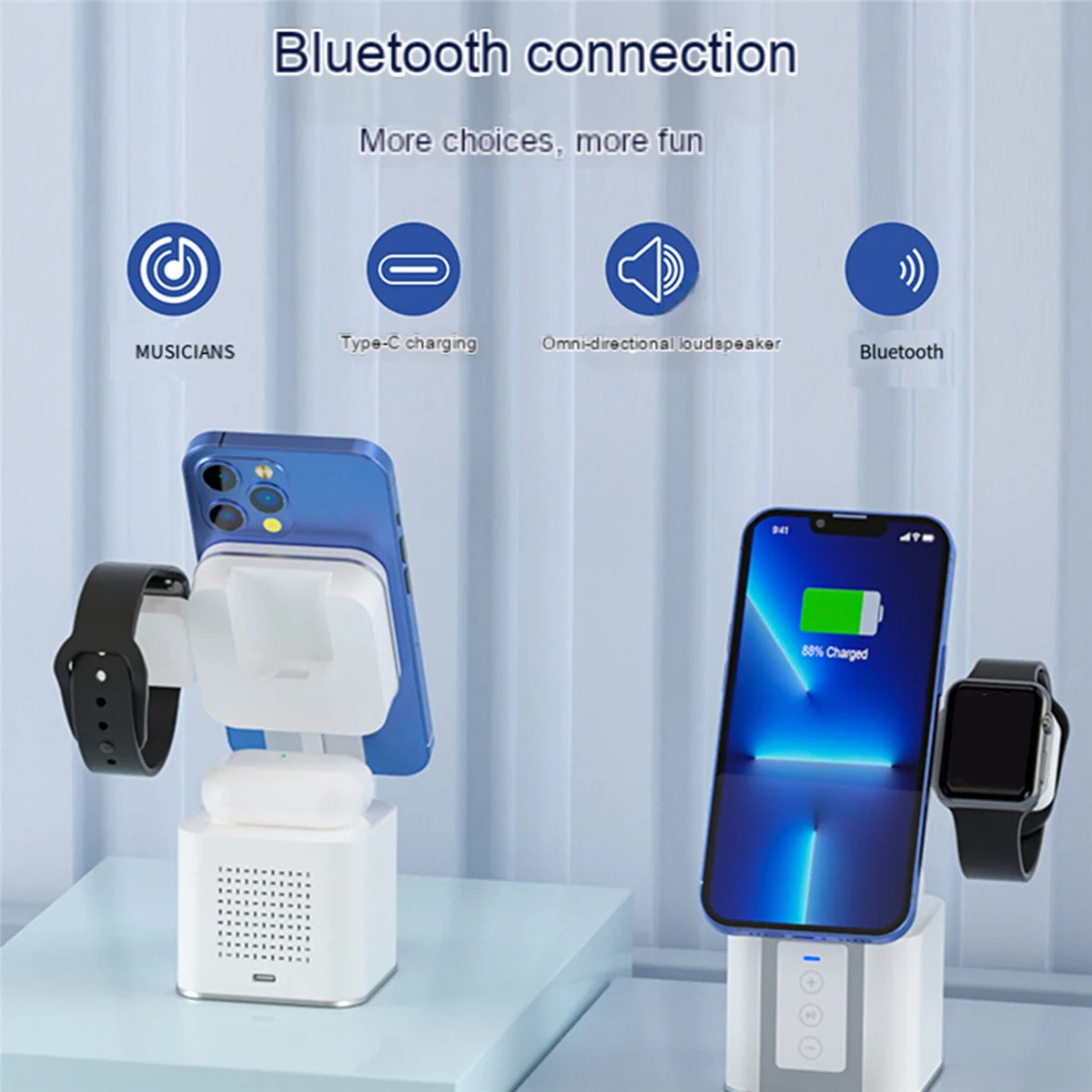 الهاتف المحمول محول الشحن اللاسلكي شاحن شحن سريع 15 واط متعدد الوظائف أربعة في واحد سطح المكتب عمودي الولايات المتحدة التوصيل