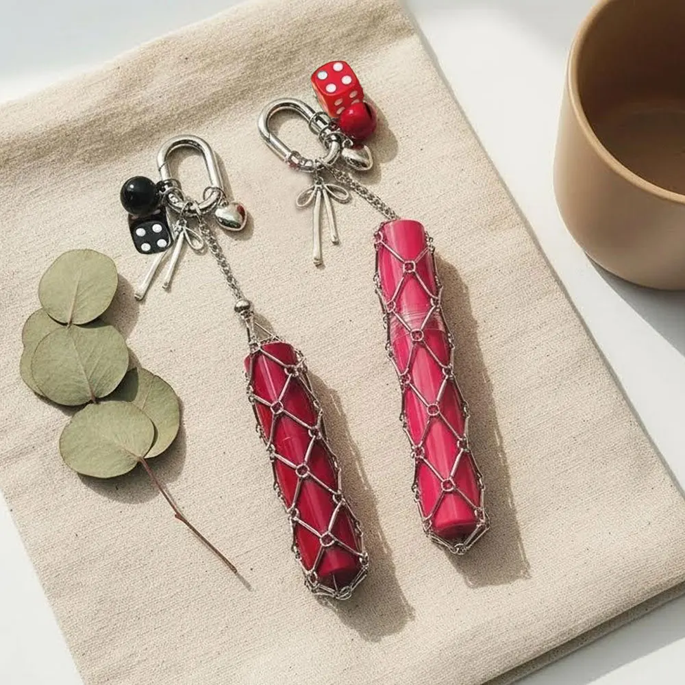 

New Color Dice Dopamine Metal Net Pocket Lipstick Keychain Pouch Lip Balm Bag Keyring Holder Stainless Steel Wedding Party Gift