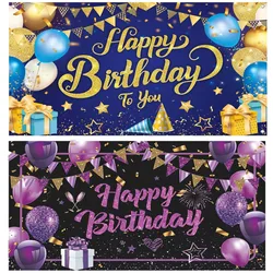 1pc Glitter Purple Birthday Banner Purple Black Golden Birthday Party Decoration Large Shiny Purple Black Birthday Background