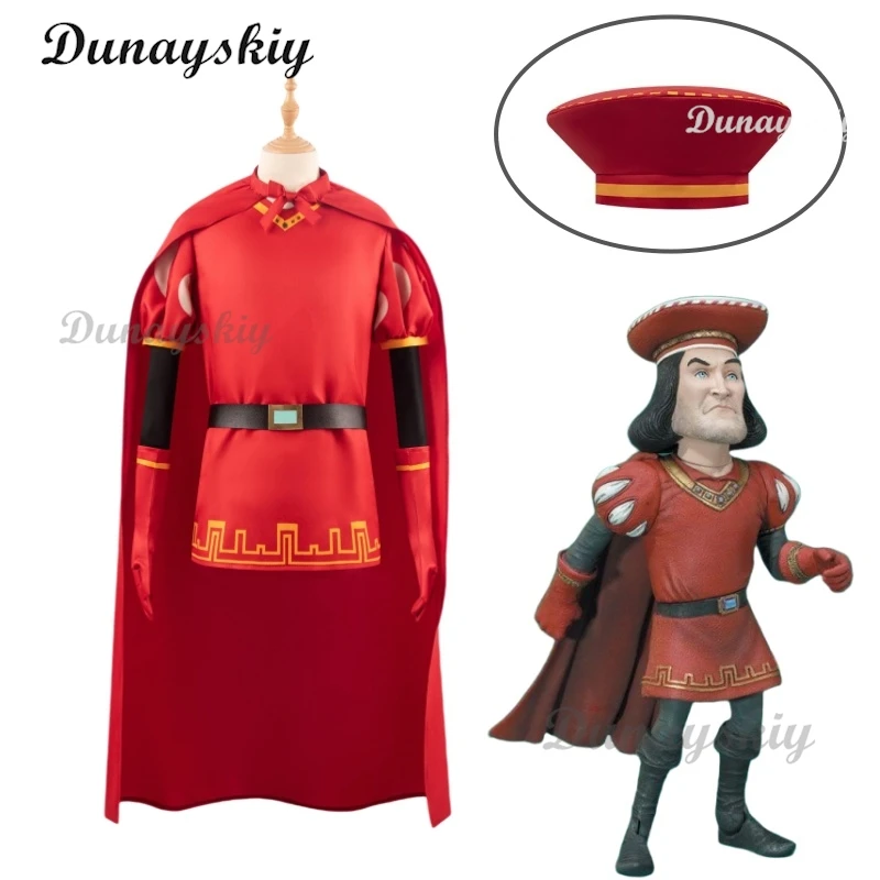 Lord Farquaad Cosplay Anime Costume Uniform Cloak Glove Hat Set Medieval Cosplay Halloween Party Red Outfit For Women Men