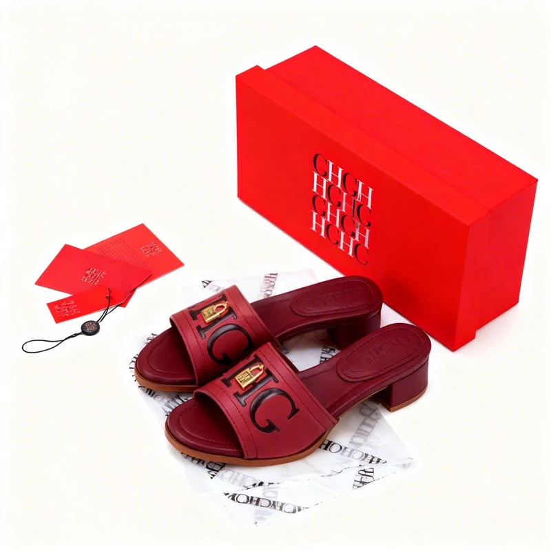 

Роскошные сабо на каблуке винно-красного цвета, 2021, кожаные вечерние сандалии с открытой пяткой и золотым замком для банкетов и женщин, глубокий элегантный подарочный набор