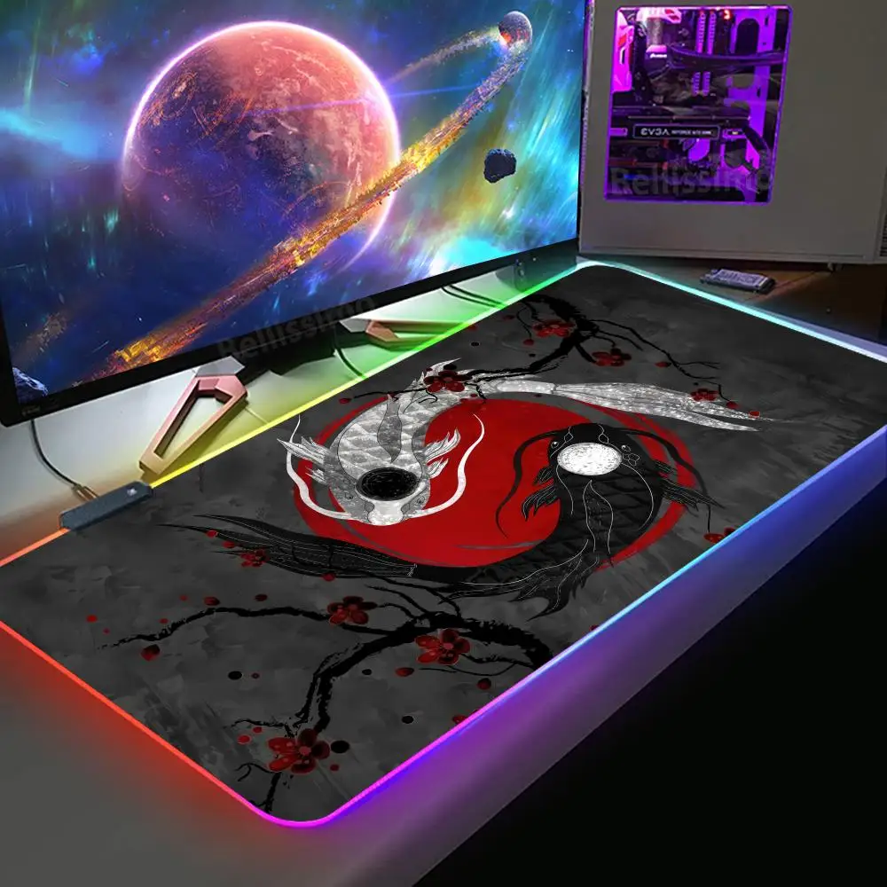 

RGB Mouse Pad Yin and Yang Fish Blue Mousepad Non-Slip Rubber Edge Locking Game Play Mats Notebook Computer Home Decor Fashion