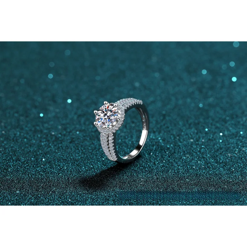 Moissanite Ring  S925 Sterling Silver 2ct Moissanite 6-Prong Engagement Band for Women