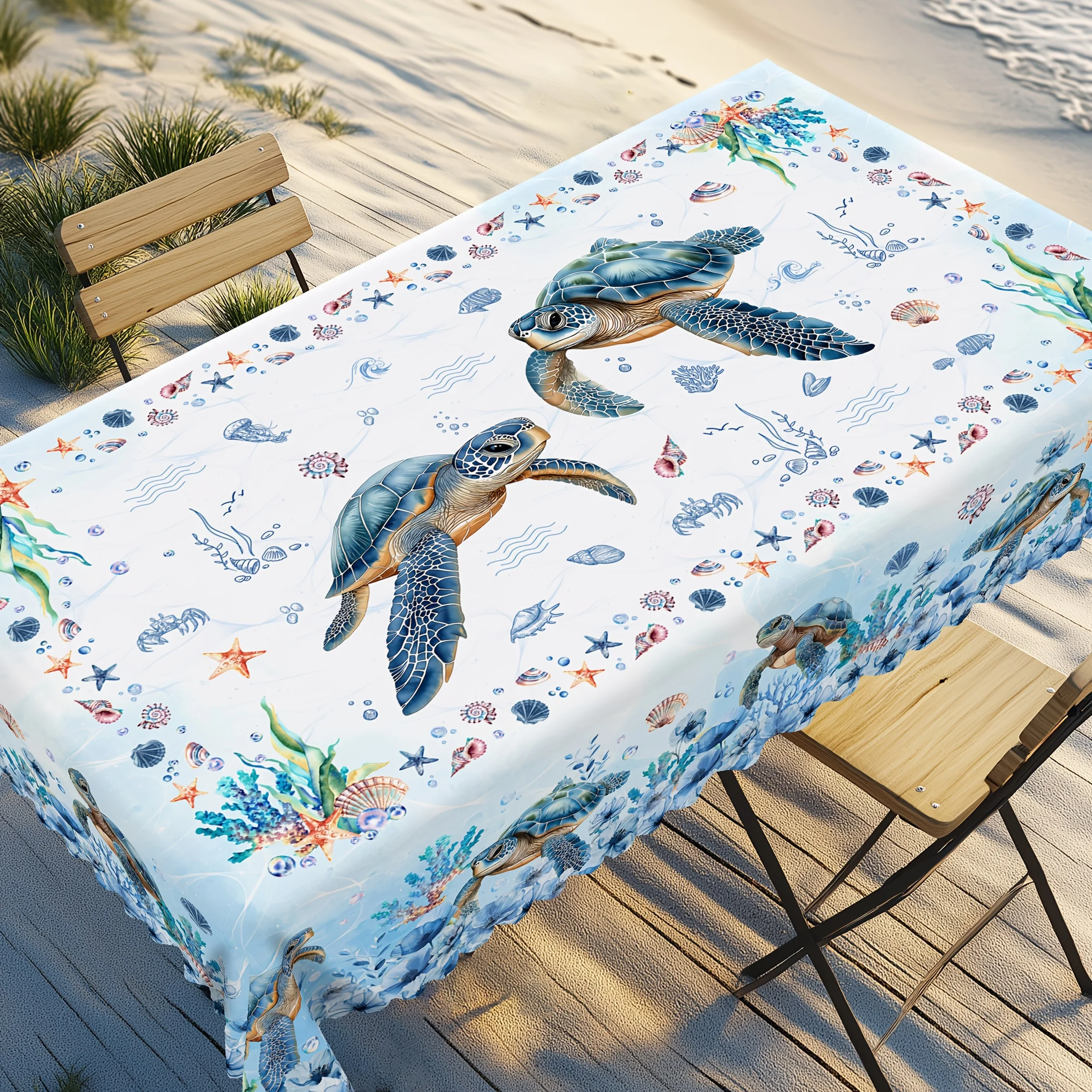 Ocean Theme Sea Turtle Starfish Tablecloth for Table Decor Summer Blue Ocean Life Kitchen Dining Table Cloth Holiday Party Decor