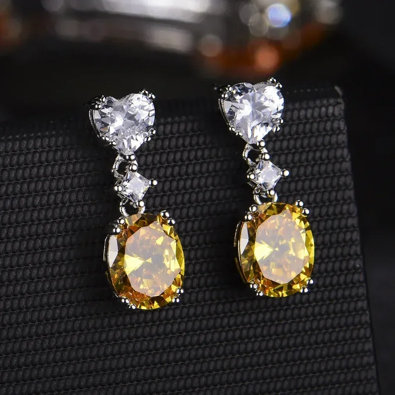 New Exquisite Light Luxury Flash Diamond Pink Yellow White Zircon Earrings Women Fashion Color Treasure Stud