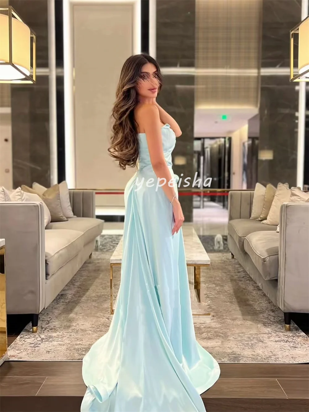 ชุดเดรสยาวทรงเอไลน์แบบไร้สาย แต่งระบายจีบดอกไม้แฮนด์เมด ดีไซน์เฉพาะตัว สำหรับโอกาสพิเศษ คุณภาพสูง