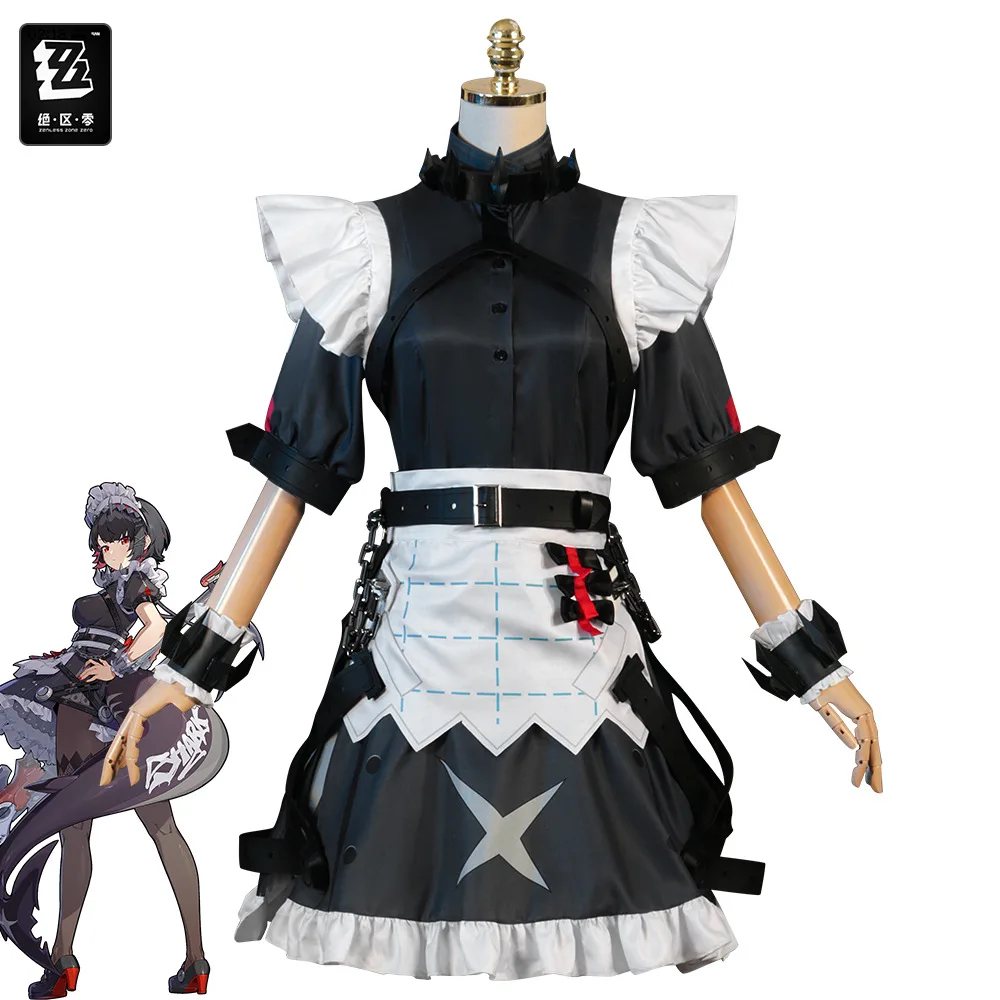 

Game ZZZ Ellen Cosplay Costume Game Zenless Zone Zero Ellen Joe Cosplay Cute Maid Costume Ellen Cosplay Tail Black Dress