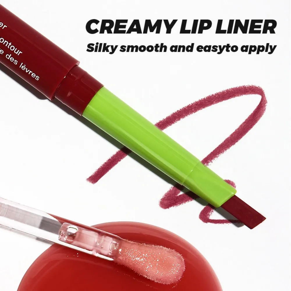 3個入りリップライナー＆グロスセット、2 in 1リップスティック、デュアルエンドでスムーズな重ね塗り可能なリップグロス、女性用リップコンボメイク