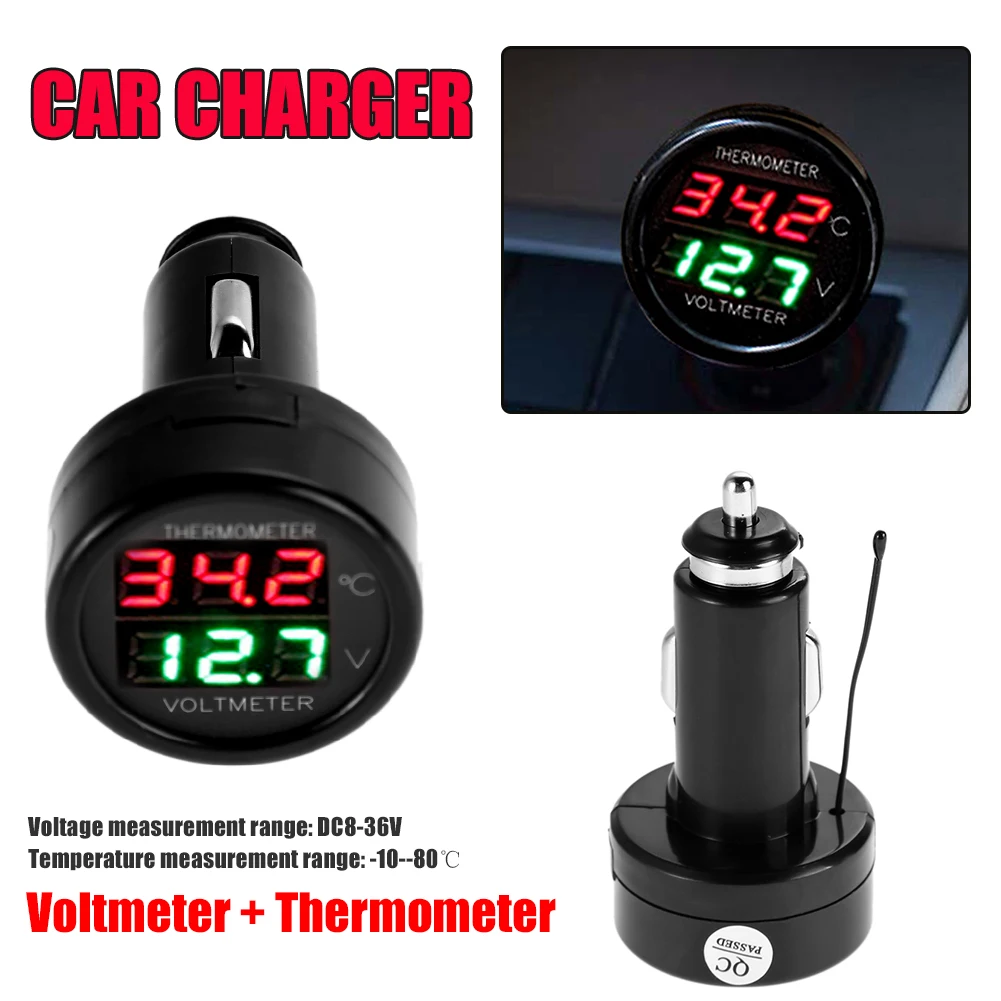 cigarette lighter voltmeter halfords 12V 24V Digital Car Voltmeter Thermometer Cigarette Lighter Style 2 in 1  Battery Monitor Voltage Temperature Meter