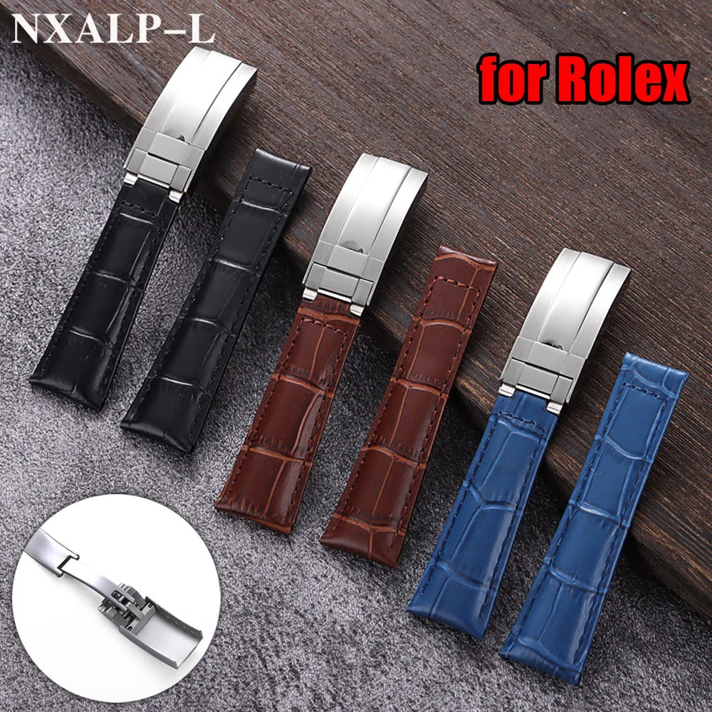 20mm Watchbands for Rolex SUBMARINER Yacht-Master for Water Ghost Series Men Calfskin Leather Watch Strap 9x16mm Folding Buckle