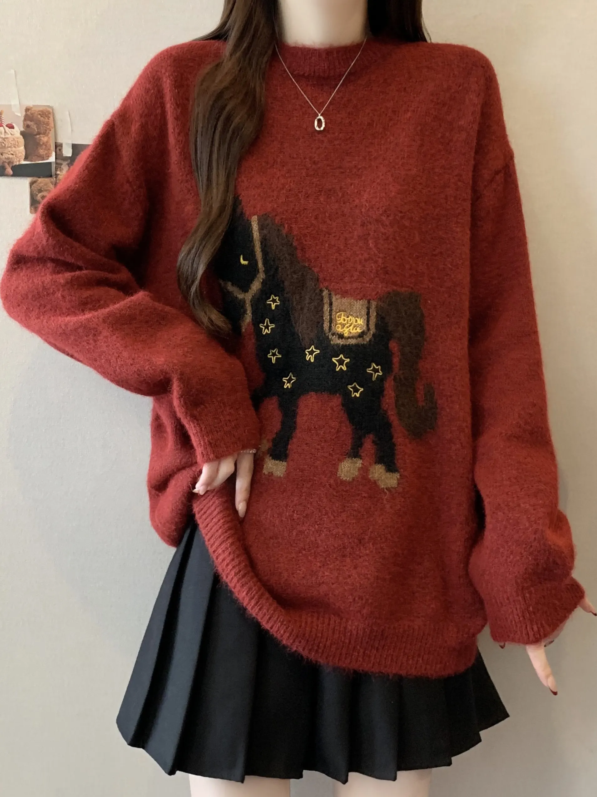 Winter Women's Knitted Sweater Coffee Color  Patterned Slimming Large Size Inner Wear Top Trendy Commute Sle Long Sve