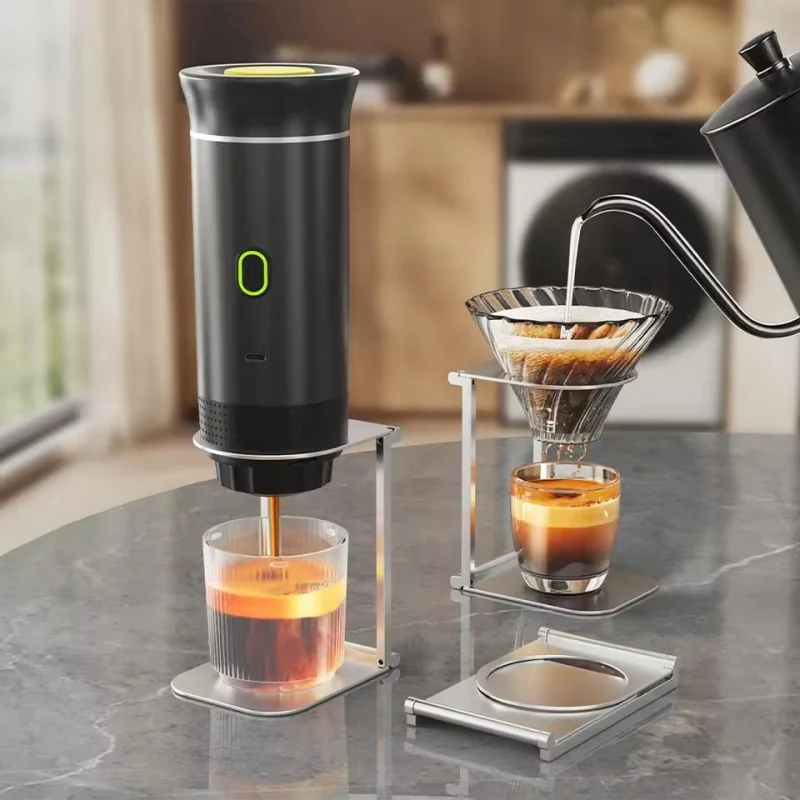 Fotografia 7: Suporte de café dobrável de alumínio atualizado 2025, suporte portátil de máquina de altura ajustável universal para acampamento ao ar livre