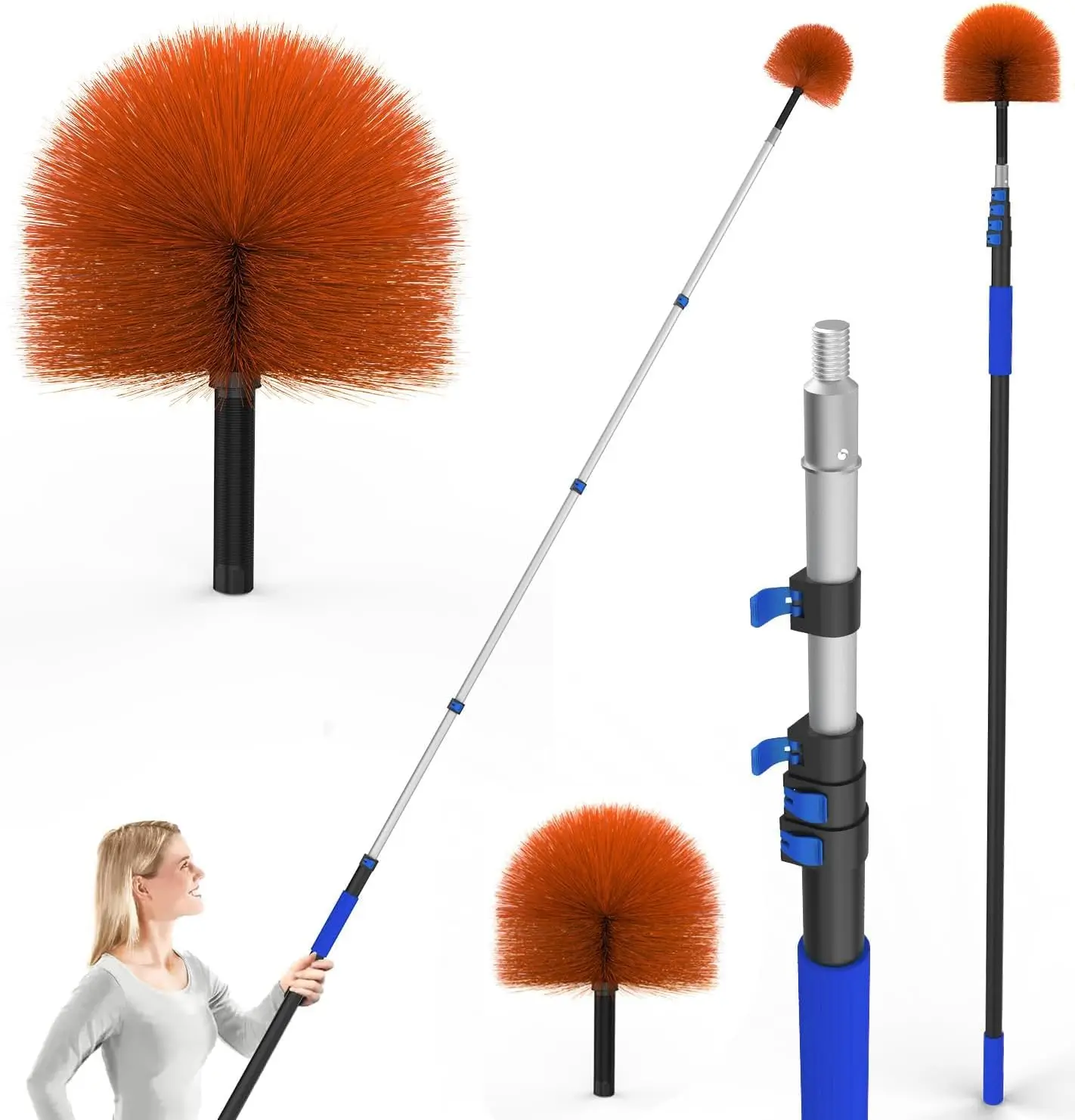 

26FT Reach Cobweb Duster, Outdoor Web Cleaner Brush with 5-20FT Telescoping Extension Pole, Aluminium