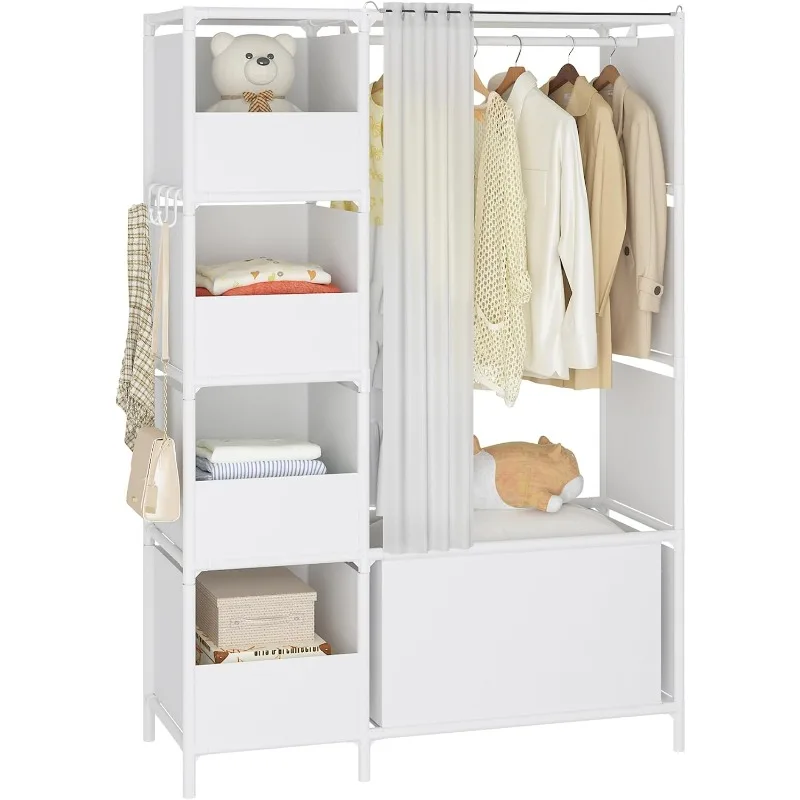 Portable Closet，Free Standing Wardrobe Closet with Hanging Rod and Curtain， Cloakroom, Bedroom，40.55 X 16.73 X 65.35Inches