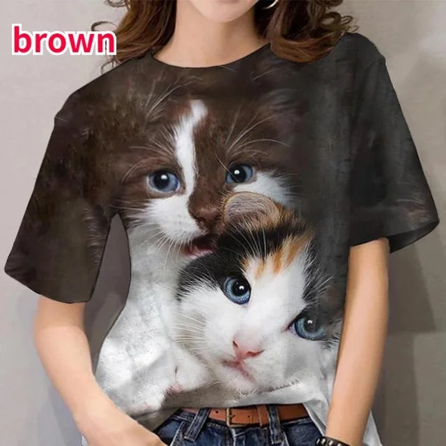 

Summer Cute Cat T Shirts for Women Fashion 3d Print T-shirt Women's Clothing Short Sleeves Harajuku Animals Girls Kawaii Top Tee