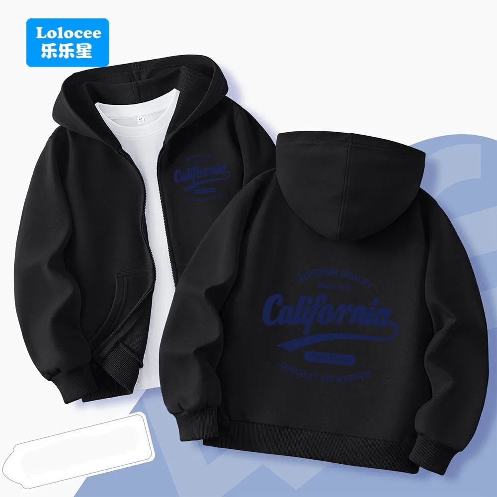 Boys' California Letter Print Zip-up Hoodies Casual Sporty Hooded Coat Spring Autumn Kids Zipper Jacket Outwear ZMJZ1