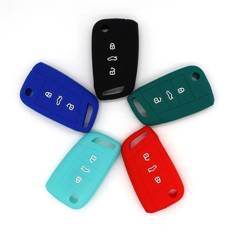 For 17 Volkswagen Passat Folding Plug-in 3-button Silicone Car Key Protection Bag Five  Colors
