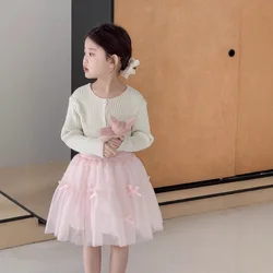 Childrens Clothing 2025 Spring Summer Sweet and Cute Princess Childrens Lace Solid Color Short Skirt