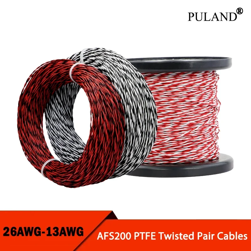 1~20m AFS200 PTFE Wire 2pins 26/25/24/22/20/18/17/15/13AWG FEP Twisted Pair Tinned Copper High Temperature Electronic Cable