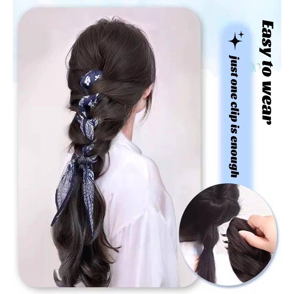 Synthetic Long Wavy Ponytail Extension Hairpiece Ribbon Claw Clip Ponytail For Women Heat Resistant Pony Tail Clip Fake Hair