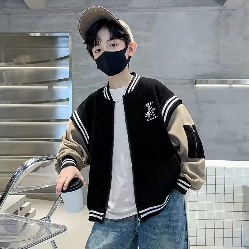 2025 New Boys' Baseball Jacket Autumn Winter Big Tall Kids Water Resistant Thermal Lining Kids' Outerwear