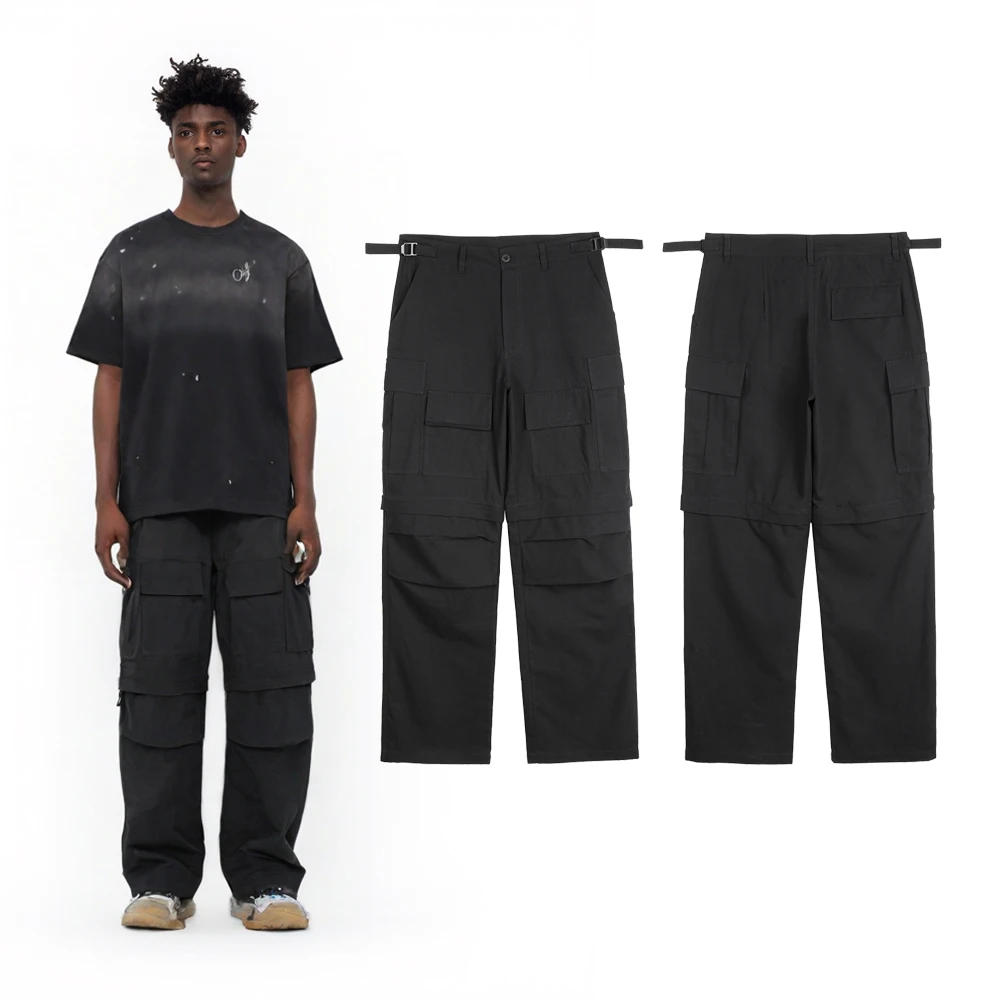 

Streetwear Zipper Pocket Functional Style Detachable Cuffs Baggy Cargo Pants Hiphop Street Style Casual Daily Tactical Men Pants