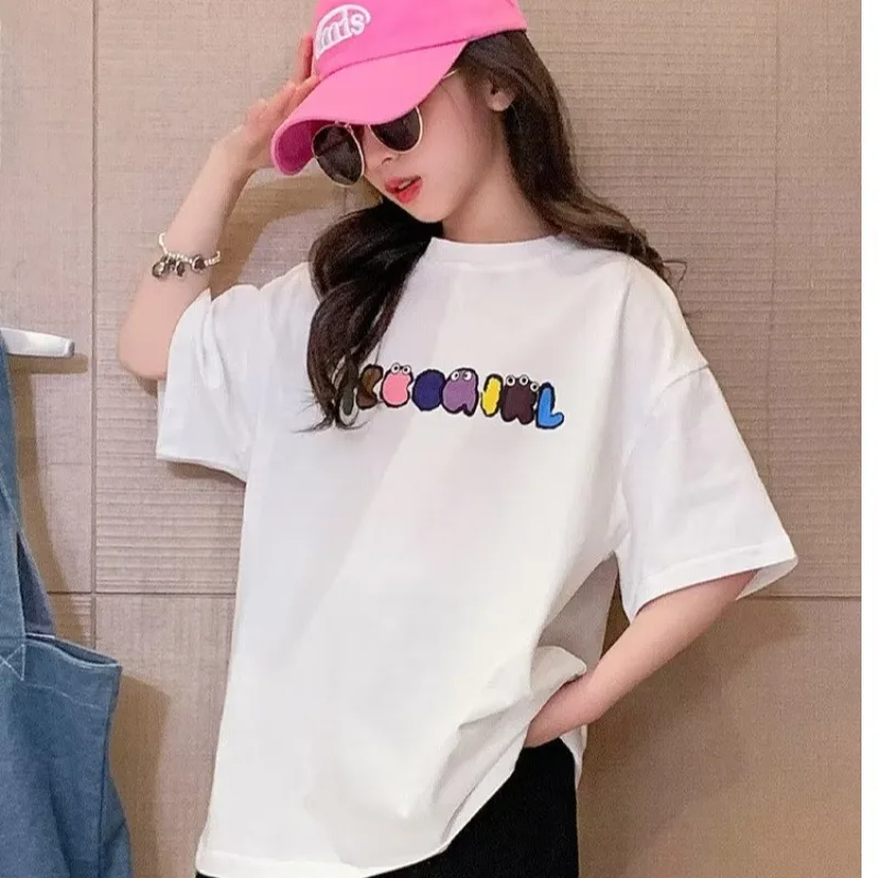 2023 Summer Kids Clothes Sweet Cool Girl T Shirt Short Sleeve Tops 100% Cotton FashionStreet style O-Neck  T-shirt for Children