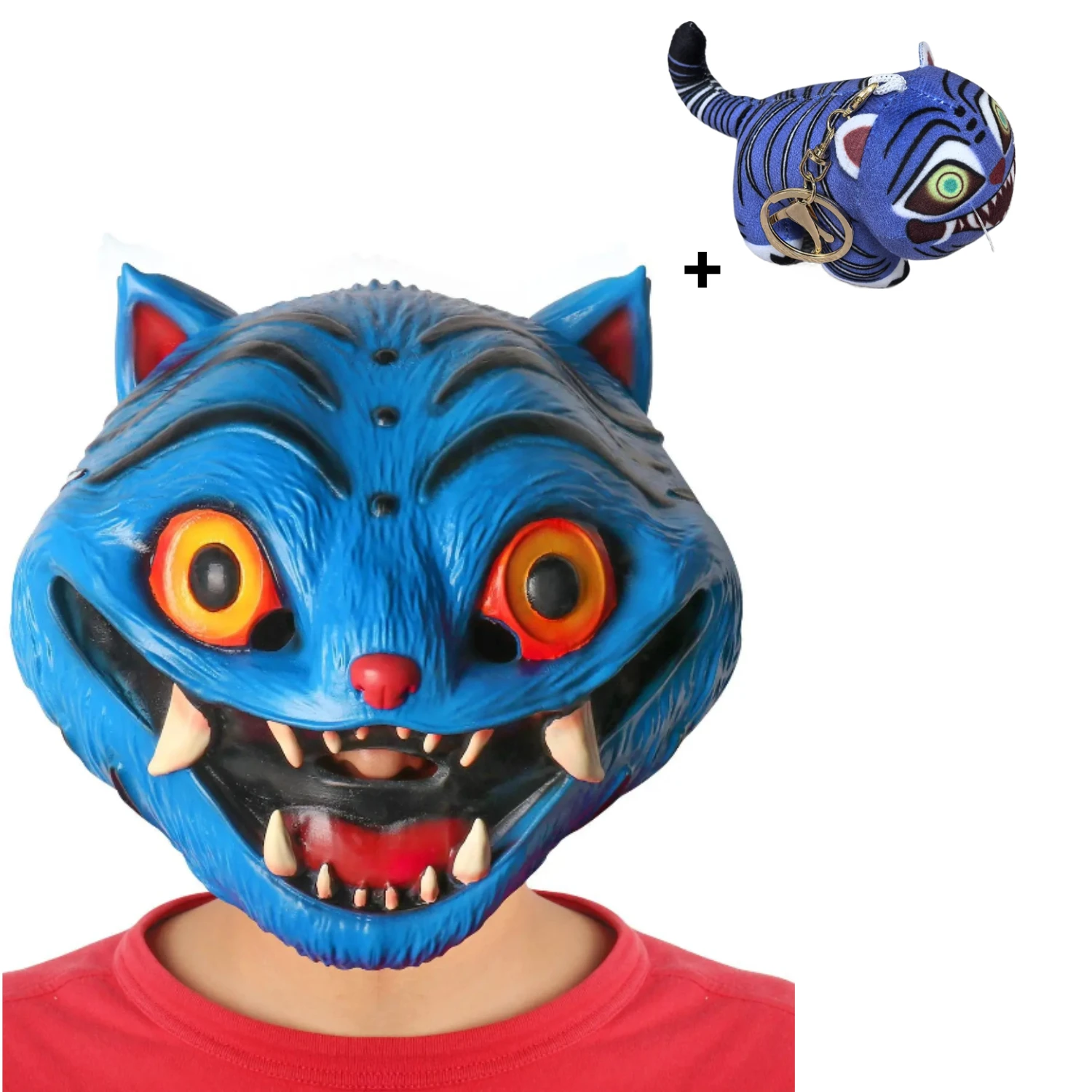 

KPop Demon Hunters Blue Tiger Latex Mask+keychain Halloween Costume Prop Masks Costume Accessories Props Funny Masks for Adults