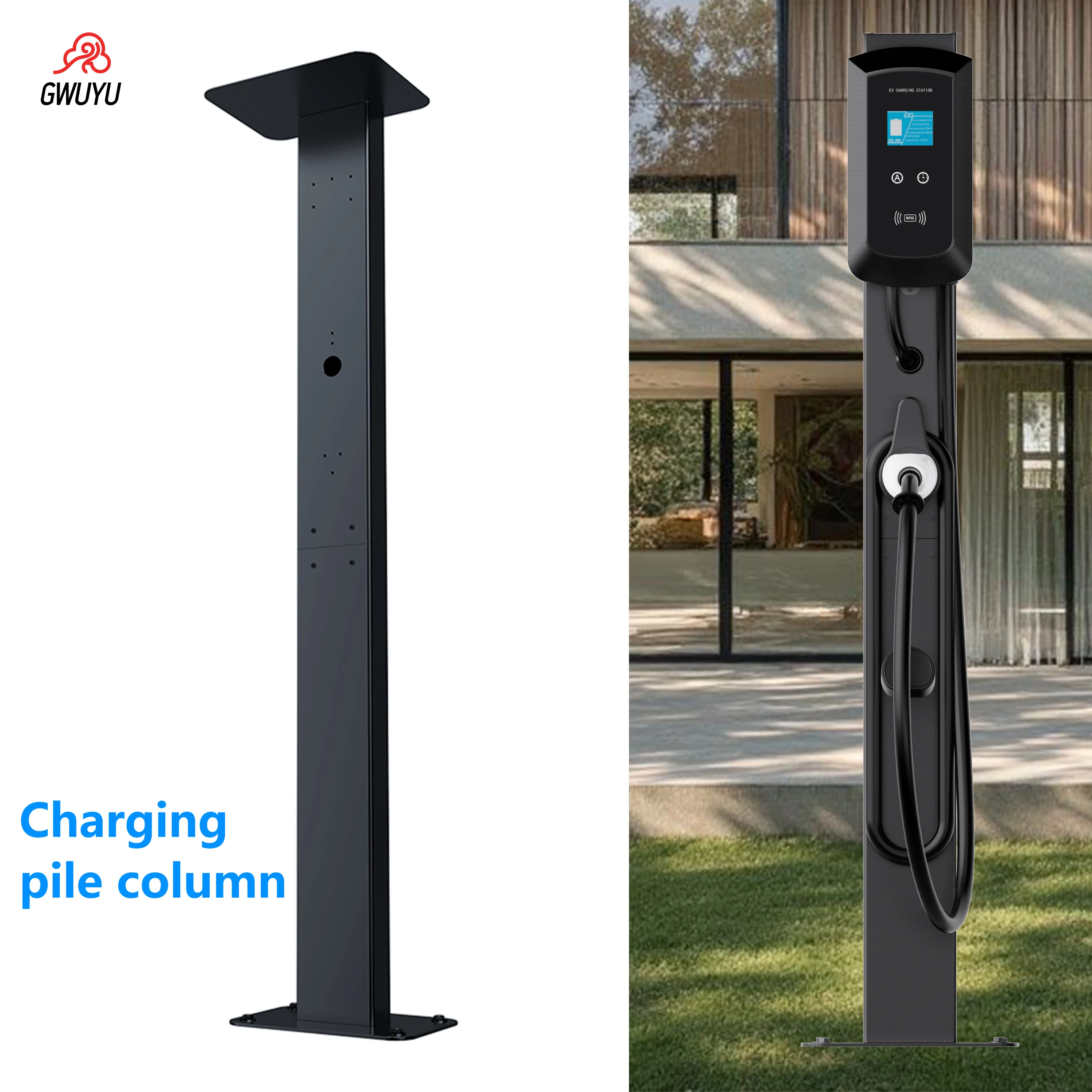 GWUYU EV Charging Holder Pedestal Stand Easy to Install Universal EV Charging Mounting Pole Aluminum Alloy EVSE Pillar Stand