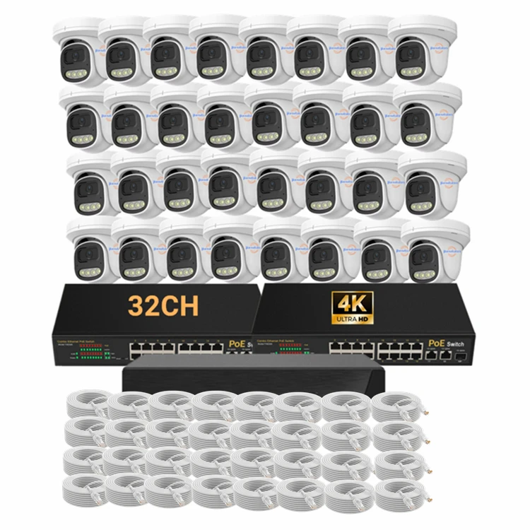 Jianvision 32CH Indoor Dome CCTV System 4K 8MP Resolution Full Color Night Vision POE Microphone CMOS IP Network Compatible