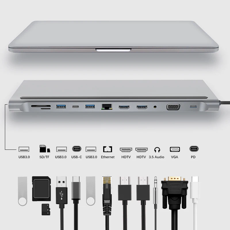 C Dock Dual HDMI-compatible VGA USB Hub Adapter Type C Laptop Docking Station For HP Elitebook Dell XPS ThinkPad Asus