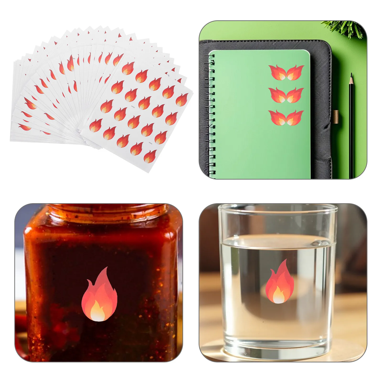 

500Pcs Fire Flame Stickers Waterproof Oil Resistant Adhesive Decals for Kitchen Jars Labels DIY Craft Decoration Scrapbooking