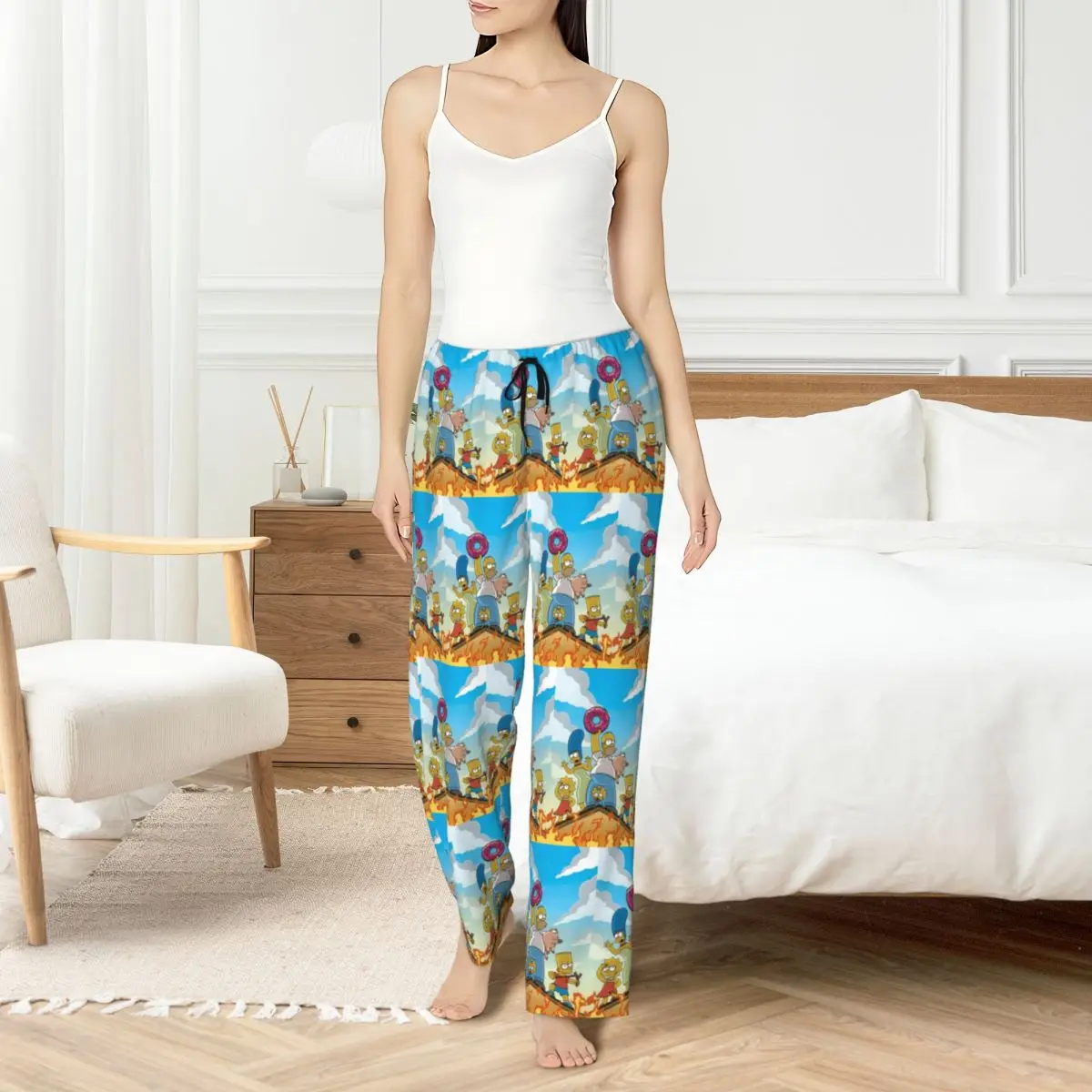 

Custom Simpsons Pajama Pants Sleepwear Women Elastic Waistband Comedy Cartoons Sleep Lounge Bottoms with Pockets