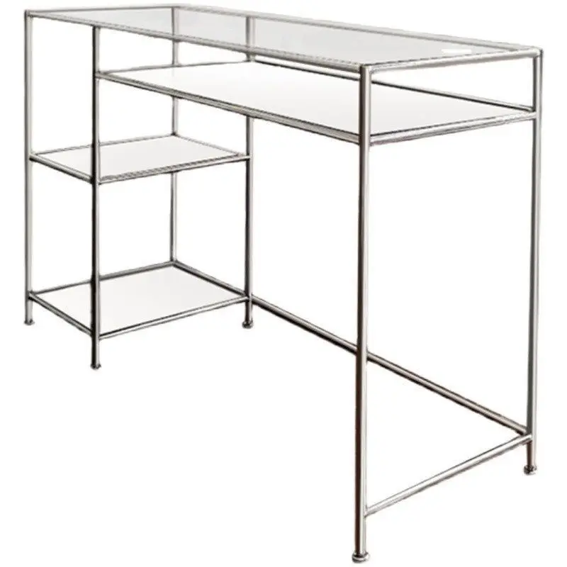 

Medieval tempered glass computer desk, stainless steel transparent desk