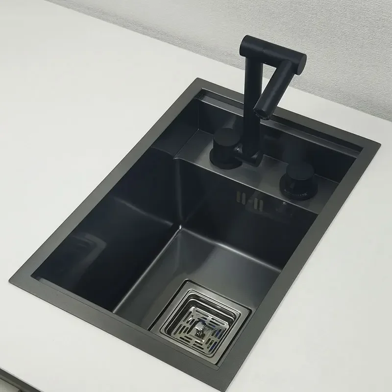 Hidden Black Kitchen Sink Single Bowl Bar Small Size Sink Stainless Steel Balcony Sink Concealed Black Kitchen