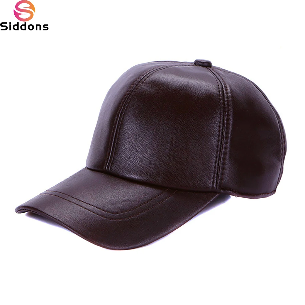 2024 Fashion New Adult Leather Hat Men's Warm Leather Baseball Cap Male Men Outdoor Street Hip Hop Hat Leather Hat Windproof Hat