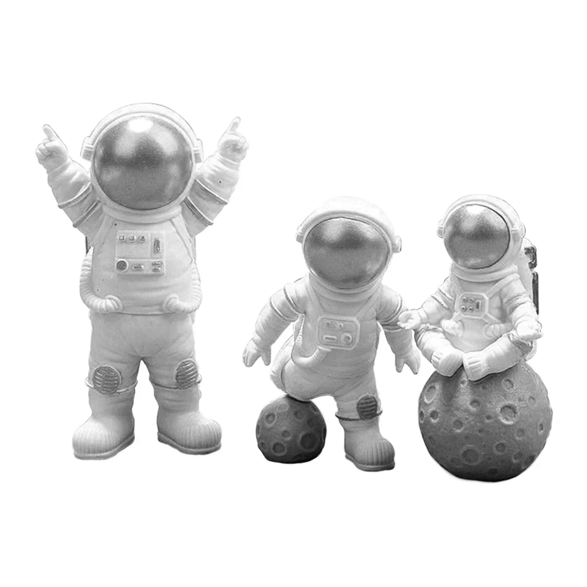 3pcs Astronaut Figurines Cake Topper Outer Space Spaceman Action Figure Statue Desktop Astronaut Ornaments Tabletop Spaceman