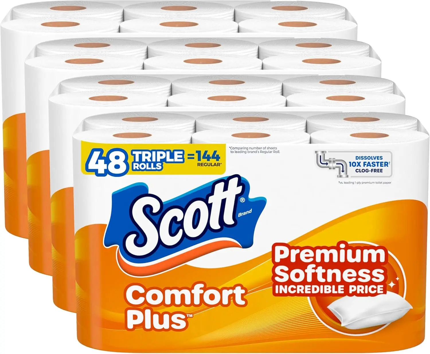 ComfortPlus Toilet Paper, 48 Triple Rolls, 231 Sheets per Roll, Septic-Safe, 1-Ply Tissue (Packaging May Vary)