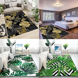 Living Room Black Gold Tropical Leaf Rug Home Non-slip  Kitchen Corridor Entrance Mat