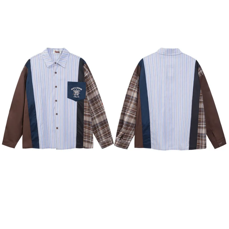 Рубашка с длинными рукавами в контрастную полоску в американском стиле для мужчин и женщин весной, свободная и повседневная, универсальная для пар.