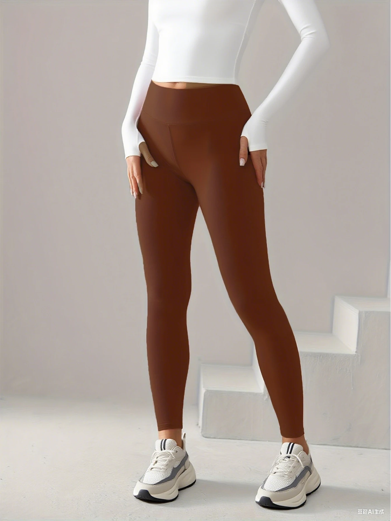 

Женские коричневые леггинсы для йоги с высокой талией, утягивающие живот, с эффектом подтяжки ягодиц, эластичные спортивные брюки с карманами для фитнеса, бега и активного отдыха