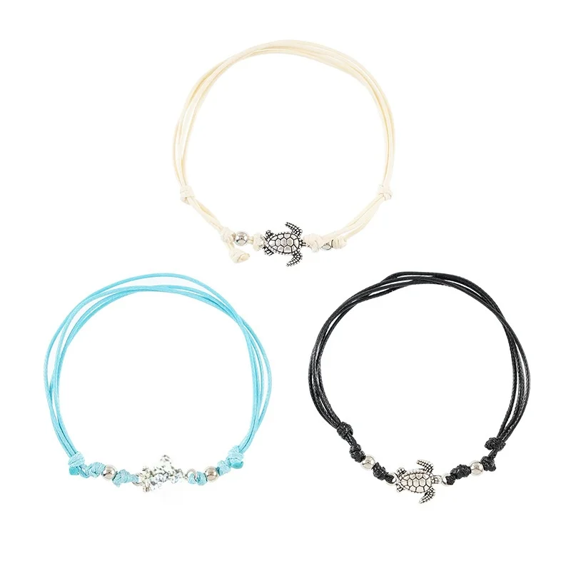 الرجعية السلاحف سوار و سوار الكاحل اليدوية الشمع حبل الشاطئ موضوع عبر الحدود جديد Sle Faion مجوهرات اكسسوارات #5