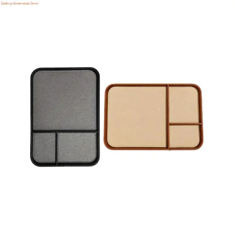 Synthetic Leather Desktop Valet Tray with 3 Separate Compartments for Keys, Jewelry, Wallets, Watches and Earbuds