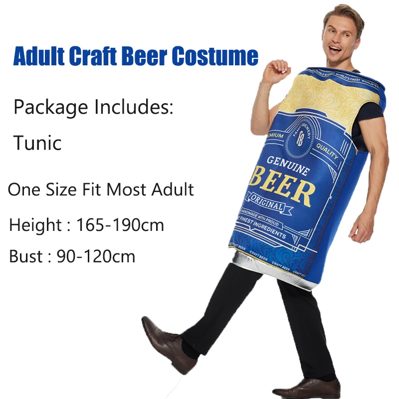 Vintage Bier Kan Kostuum Mannen Blauwe Kleur Unisex Vrouwen Craft Bier Halloween Kostuum 2022 Nieuwe Aankomst