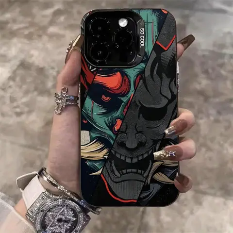 Japan Ghost Face Samurai Phone Case for iPhone 16 Pro Max 15 14 13 12 11 Pro MAX Anti Fall Matte Back Case Cover