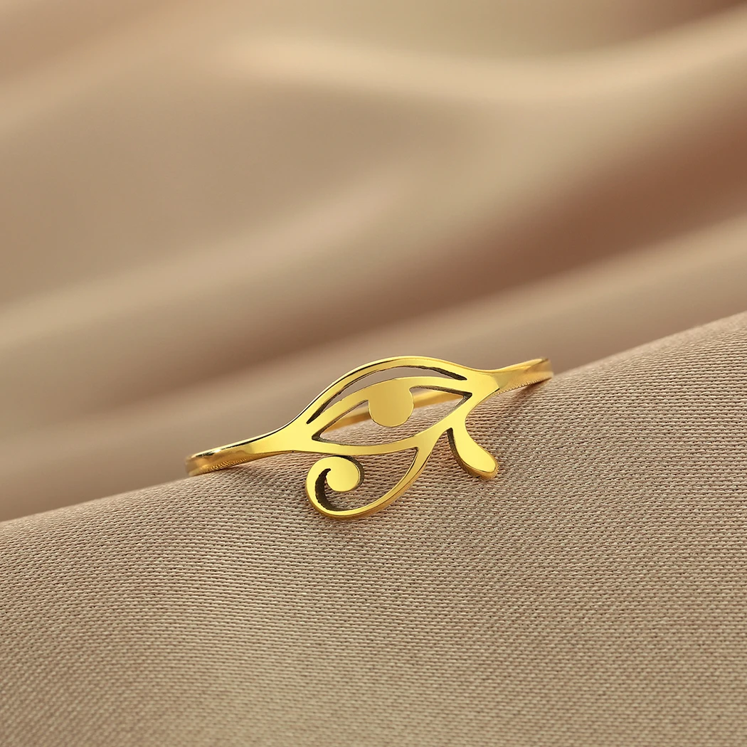 Eye of Horus Ring for Women Vintage Ancient Egyptian Stainless Steel Finger Rings Gold Silver Color Men Fashion Talisman Jewelry