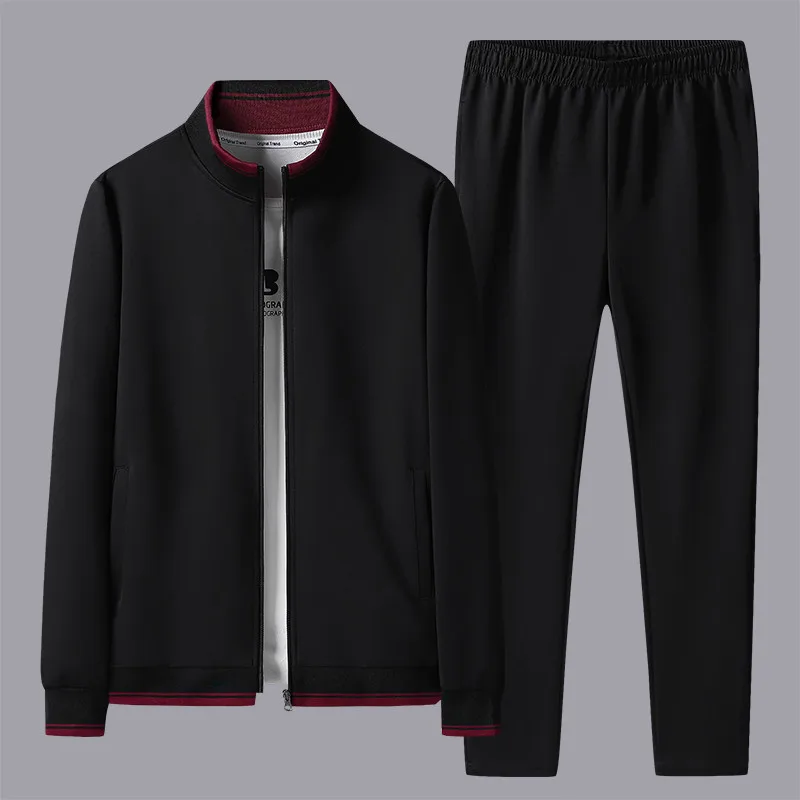 Traje Deportivo para Hombre de Primavera y Otoño, Chaqueta con Cierre y Cuello Alto, Pantalones Largos, Traje Casual para Personas de Mediana Edad y Mayores
