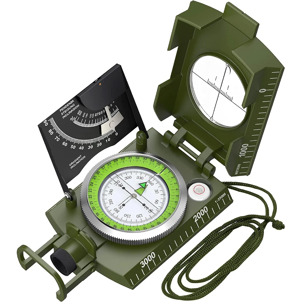 Mulitifunctional High Precision Outdoor Survival Military Compass Camping Waterproof Metal with Fluorescent Geological Compass