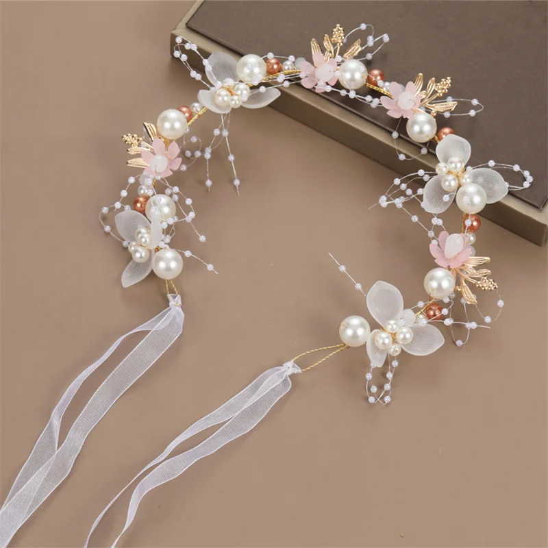 Pearl Flower Bridal Headband - Wedding Crown Headdress With Crystal Tiaras Fashion Hair Jewelry Wreath Bracelet Band